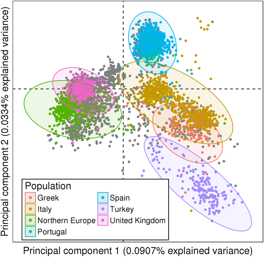 Initial-grouping-of-genetic-data-Two-first-principal-components-of-the-PCA-on-379-190.png